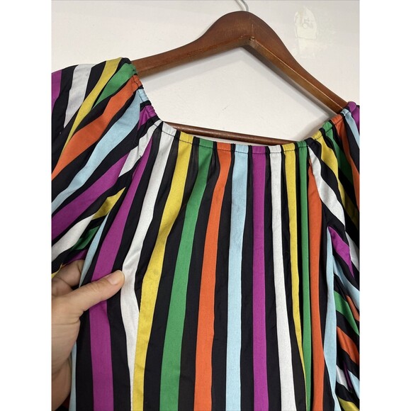 Caroline Constas Womens XS Striped Bella Dress Rainbow Striped Tiered Ruffle - Picture 9 of 10
